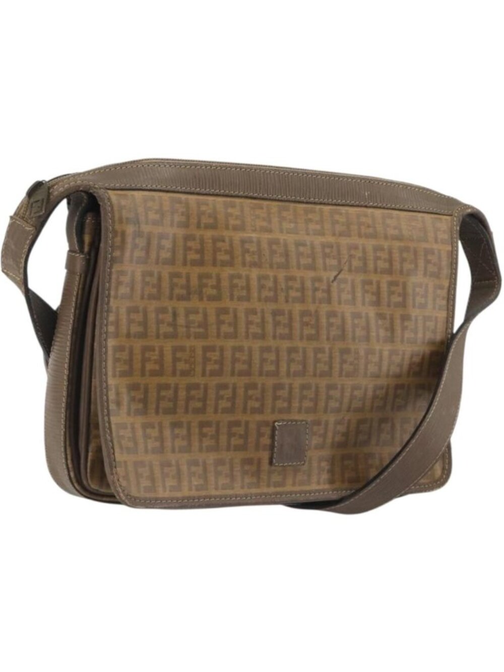 FENDI Zucchino Shoulder Bag PVC Leather Brown
